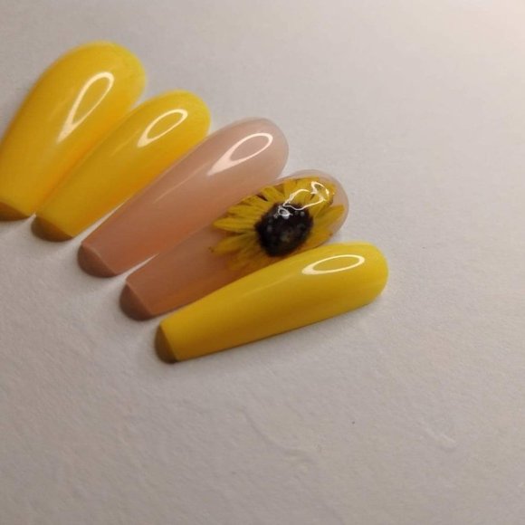 summer Yellow sunflower and nude/yellow flower press on nail - Picture 10 of 11